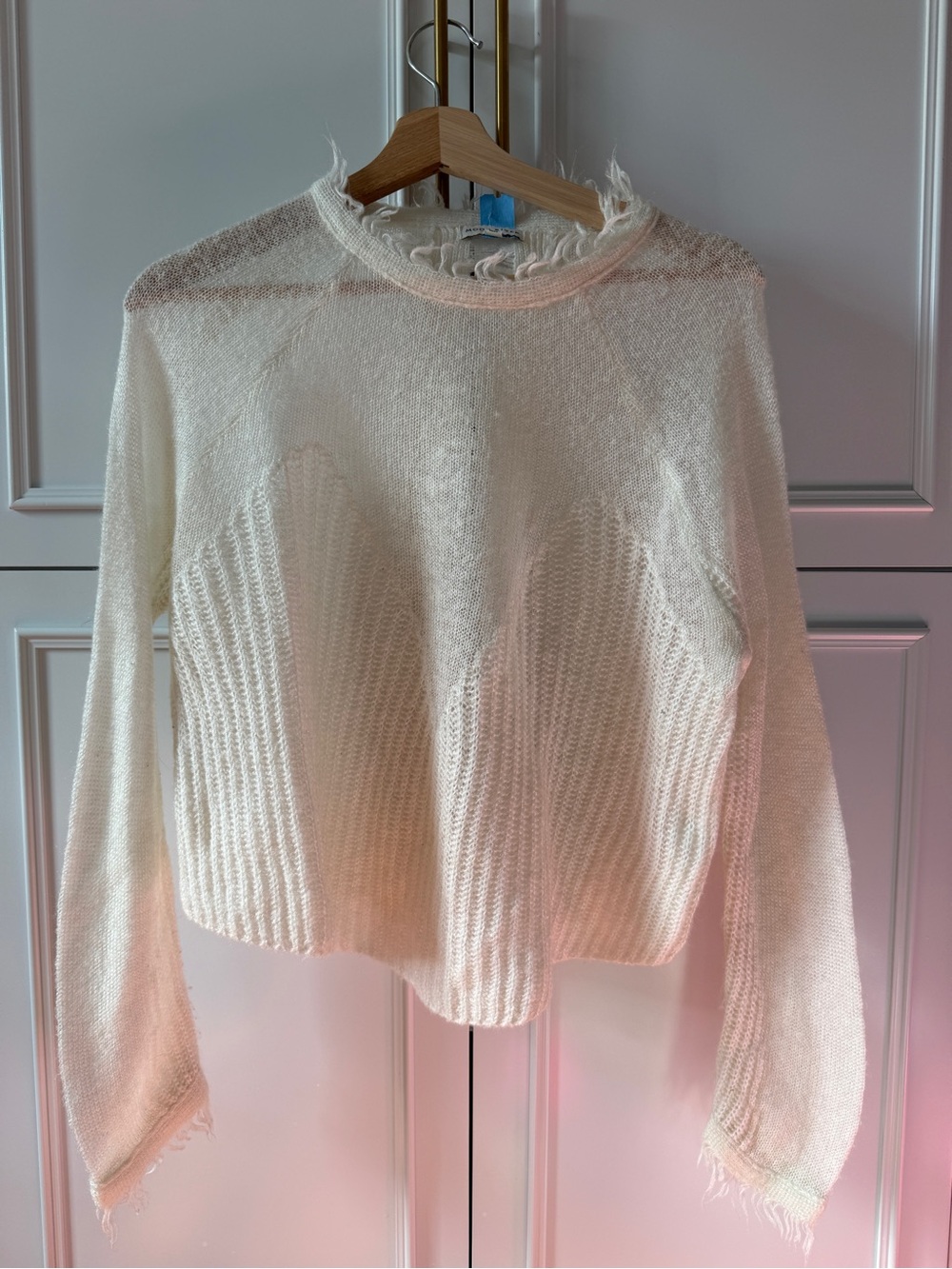Moon River Cream Distressed Scoop-Neck Sweater